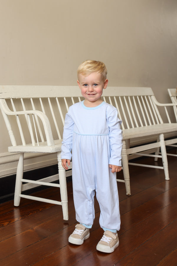 Bennett Romper- Light Blue Stripe