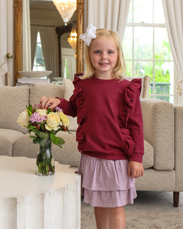 Laura Ruffle Pullover- Cranberry