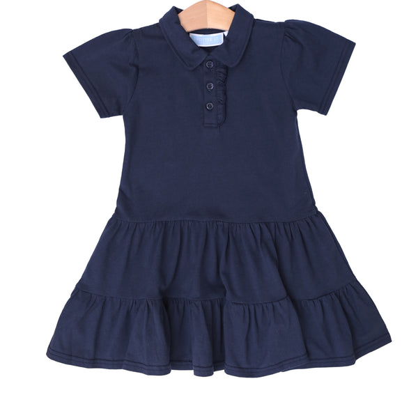 Ruffle Polo Dress - Navy
