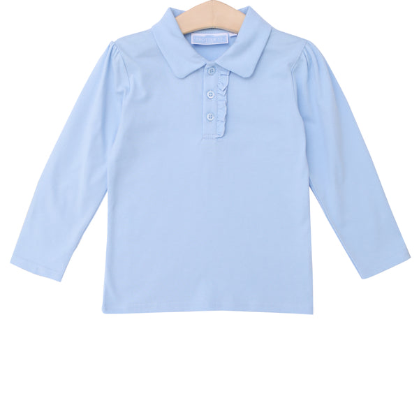 Ruffle LS Polo- Light Blue