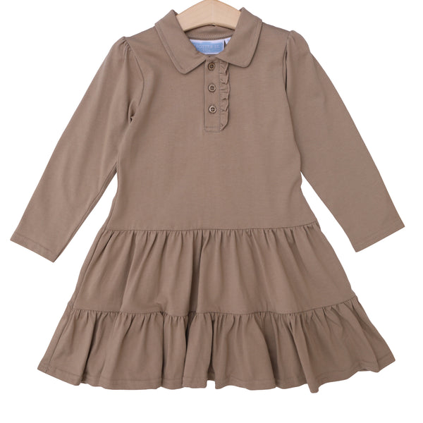 Ruffle LS Polo Dress- Khaki