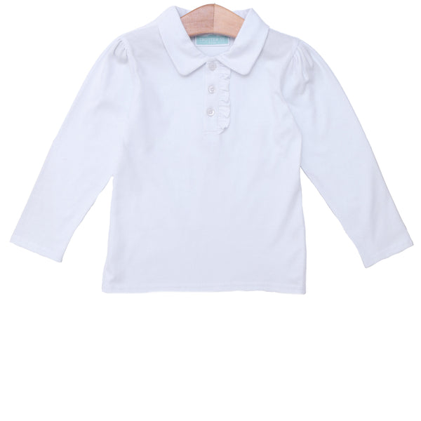Ruffle LS Polo- White