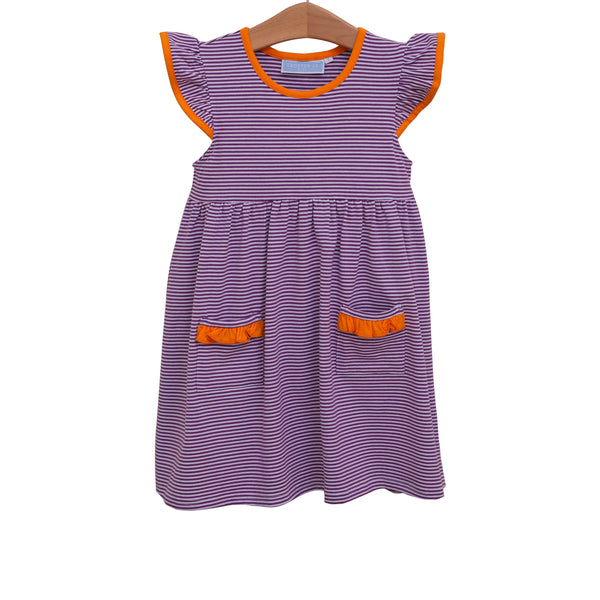 Lucy Game Day Dress- Purple Stripe/Orange