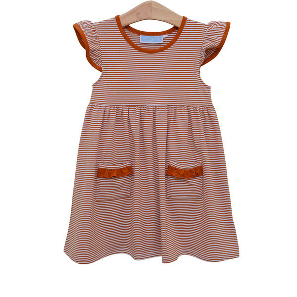 Lucy Game Day Dress- Burnt Orange Stripe