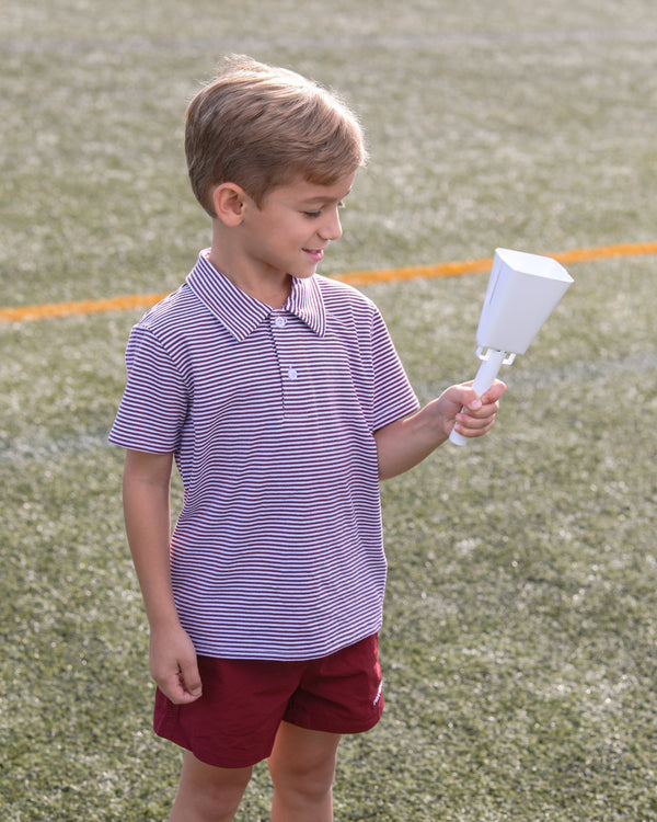 Henry Game Day Polo- Maroon Stripe