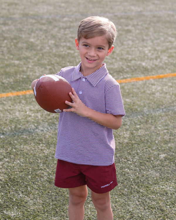 Henry Game Day Polo- Maroon Stripe