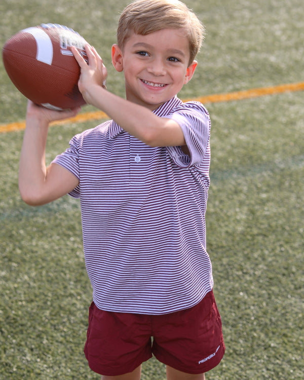 Henry Game Day Polo- Maroon Stripe