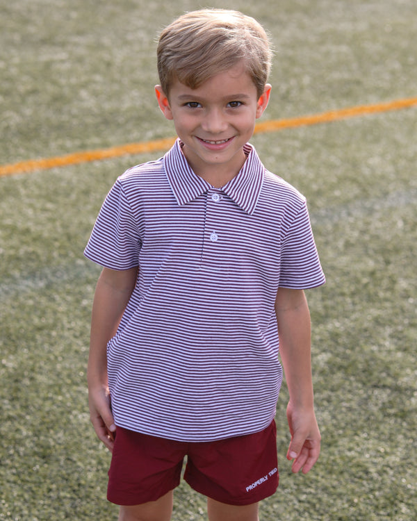 Henry Game Day Polo- Maroon Stripe