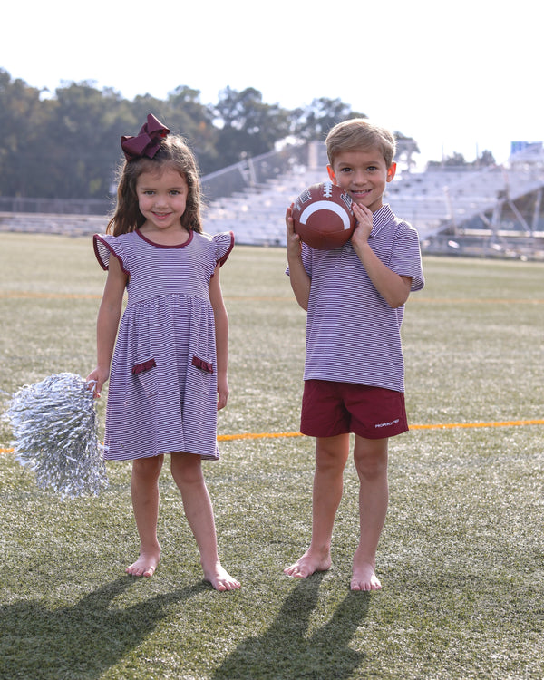 Lucy Game Day Dress- Maroon Stripe