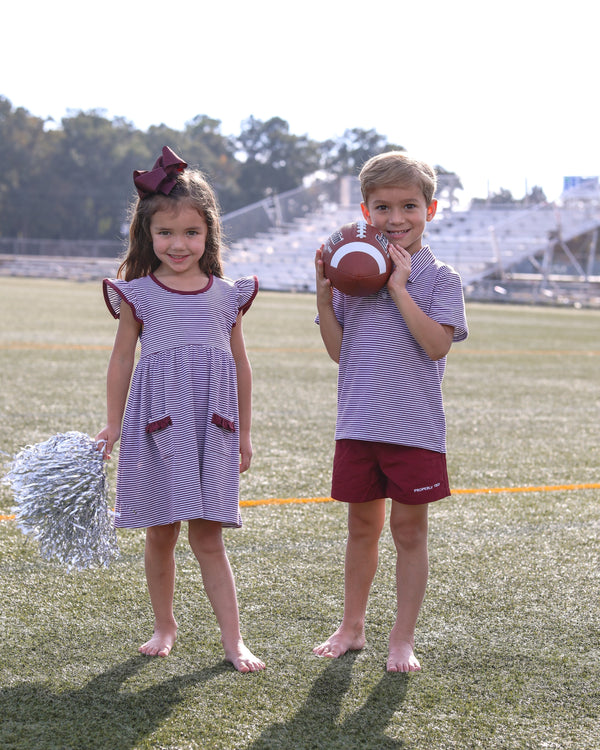 Henry Game Day Polo- Maroon Stripe
