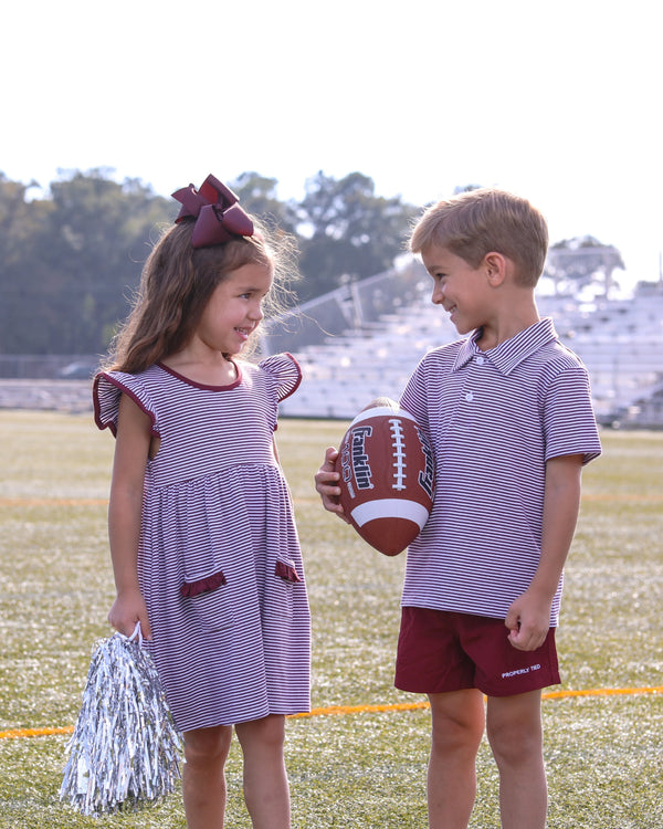 Lucy Game Day Dress- Maroon Stripe