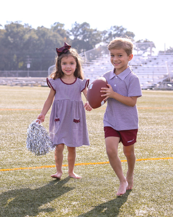 Lucy Game Day Dress- Maroon Stripe