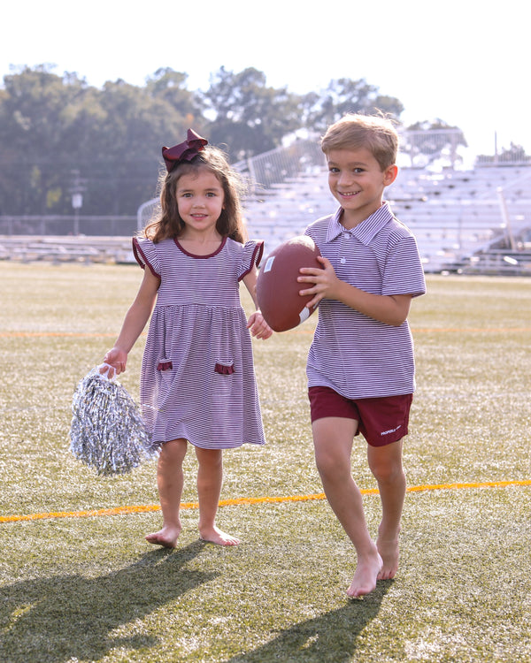 Henry Game Day Polo- Maroon Stripe