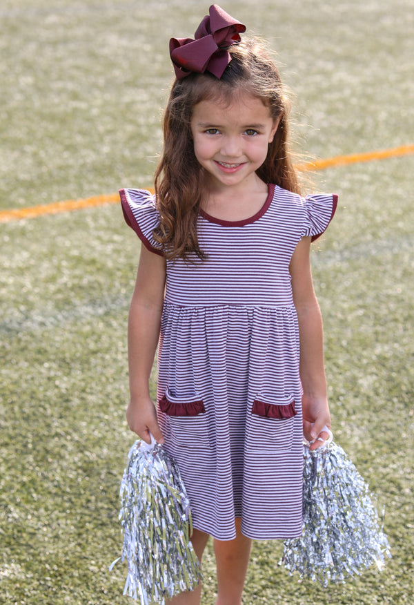 Lucy Game Day Dress- Maroon Stripe