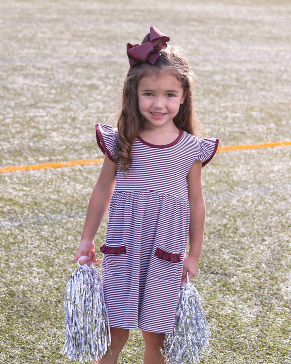 Lucy Game Day Dress- Maroon Stripe