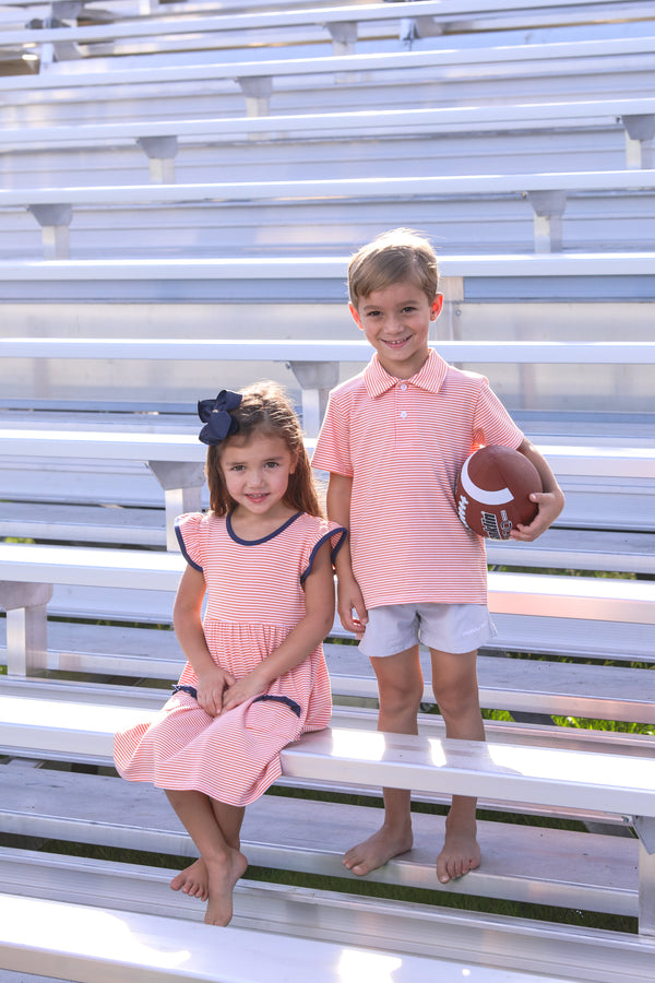Lucy Game Day Dress- Orange Stripe/Navy – Smock Candy
