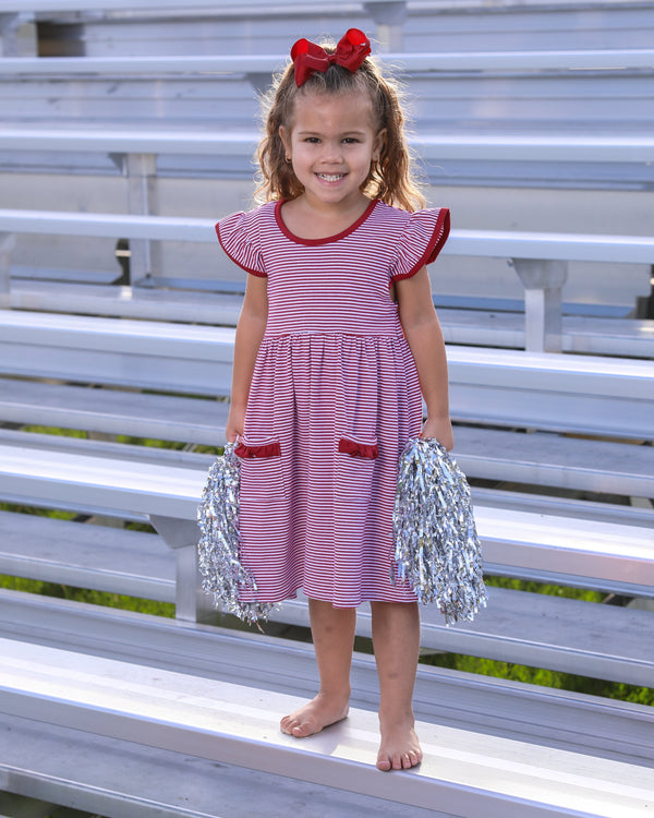Lucy Game Day Dress- Crimson Stripe