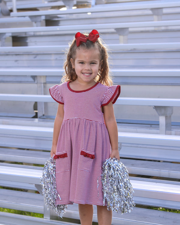Lucy Game Day Dress- Crimson Stripe