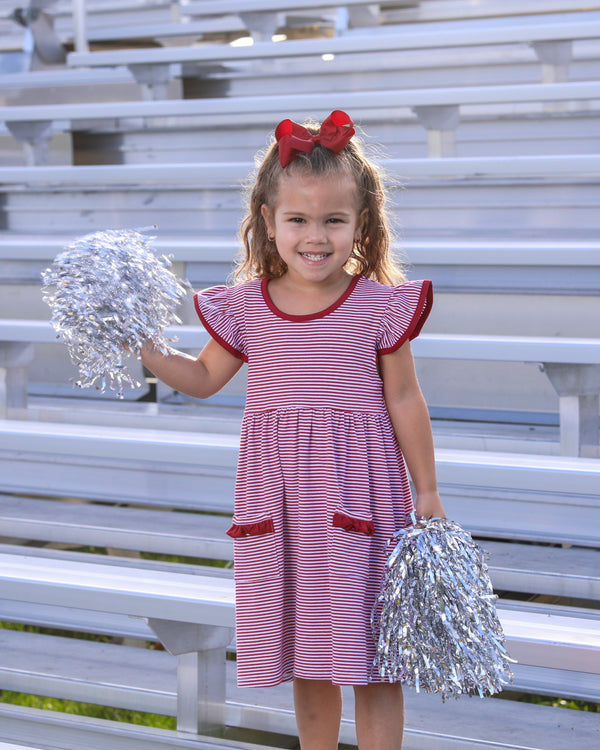 Lucy Game Day Dress- Crimson Stripe