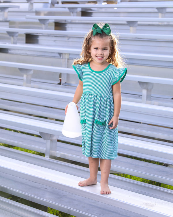 Lucy Game Day Dress- Green Stripe