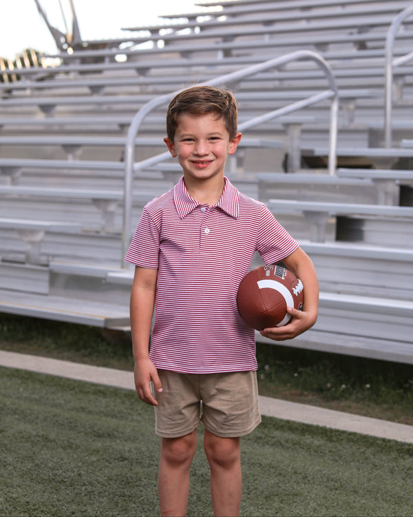 Henry Game Day Polo- Crimson Stripe