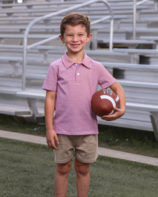 Henry Game Day Polo- Crimson Stripe