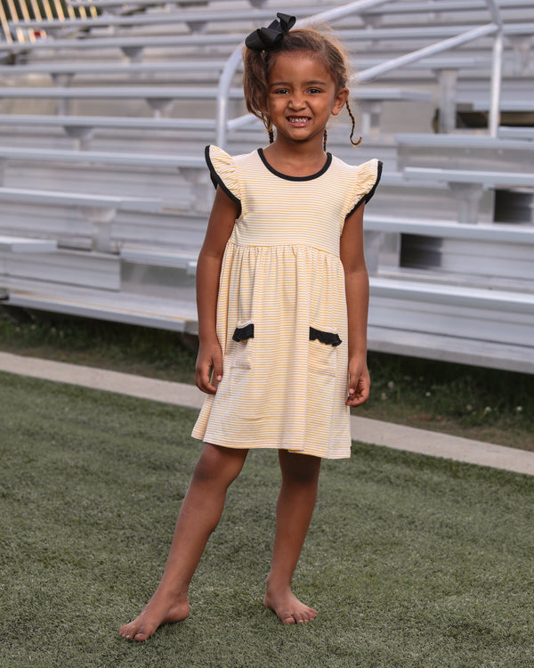 Lucy Game Day Dress- Gold Stripe/Black