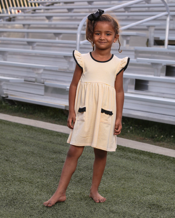 Lucy Game Day Dress- Gold Stripe/Black