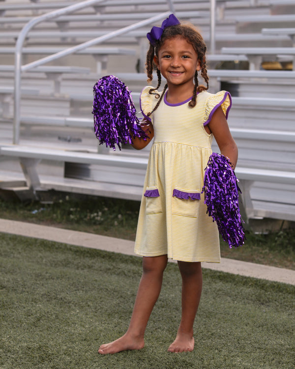 Lucy Game Day Dress- Yellow Stripe/Purple