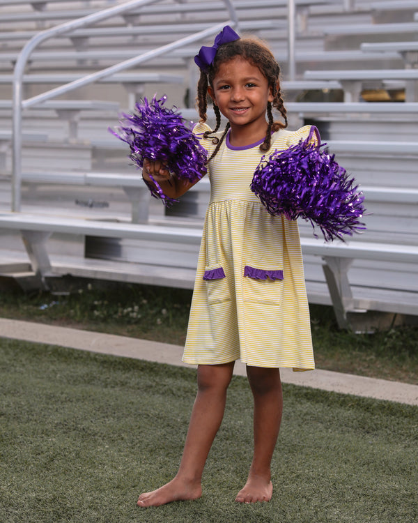 Lucy Game Day Dress- Yellow Stripe/Purple