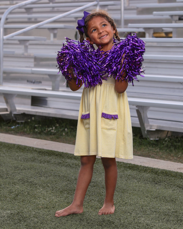 Lucy Game Day Dress- Yellow Stripe/Purple