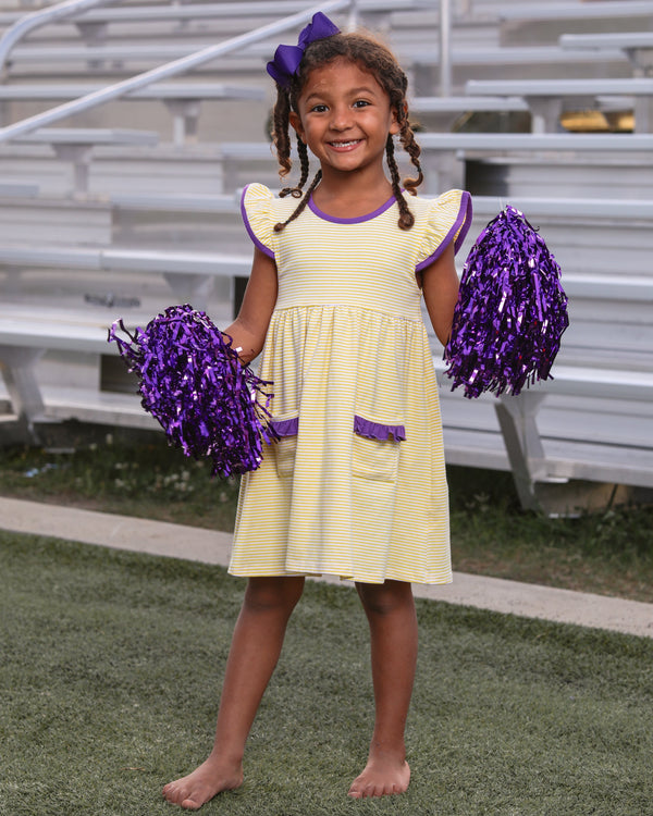 Lucy Game Day Dress- Yellow Stripe/Purple