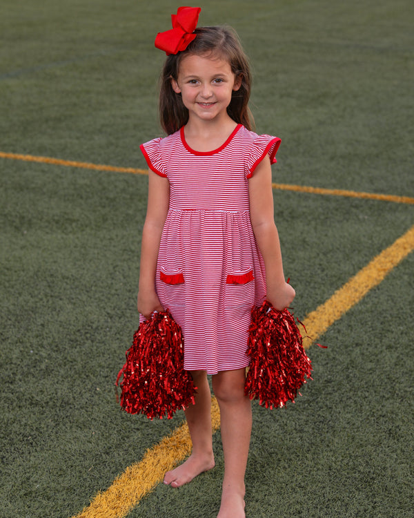 Lucy Game Day Dress- Red Stripe