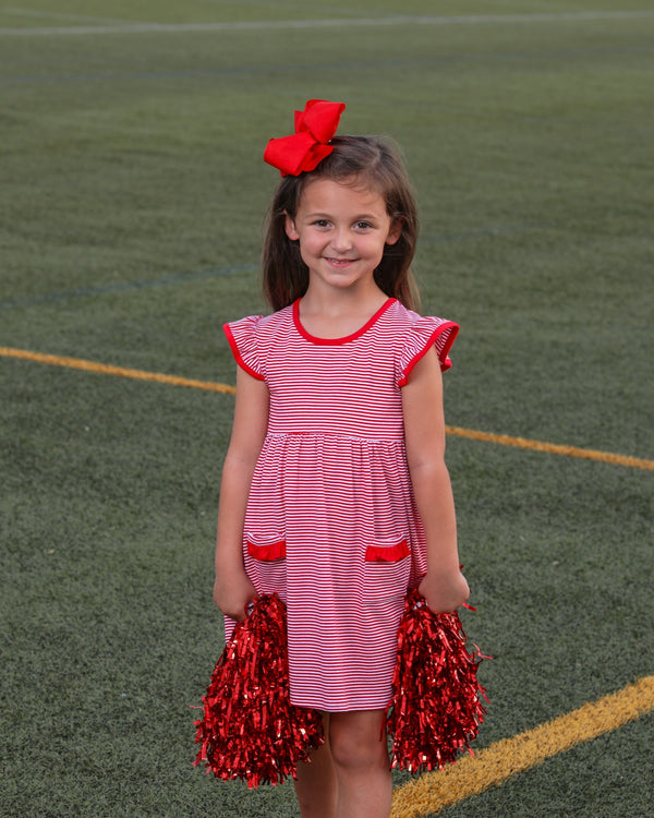 Lucy Game Day Dress- Red Stripe