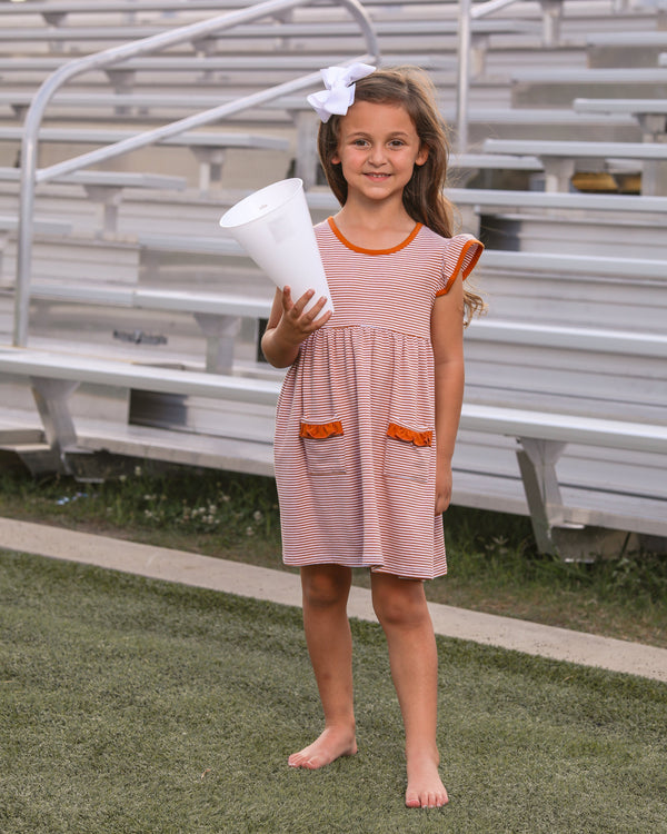 Lucy Game Day Dress- Burnt Orange Stripe