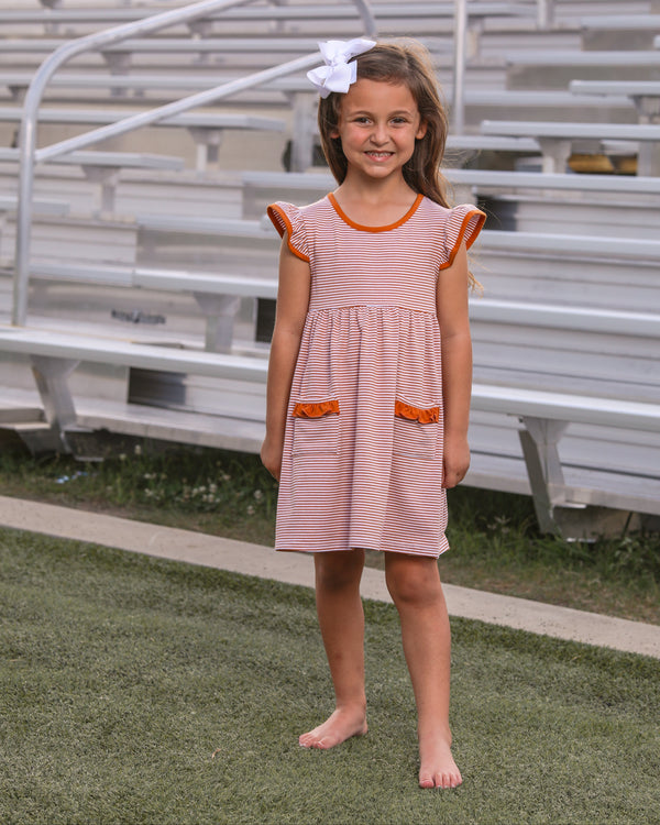 Lucy Game Day Dress- Burnt Orange Stripe