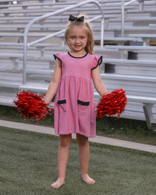 Lucy Game Day Dress- Red Stripe/Black