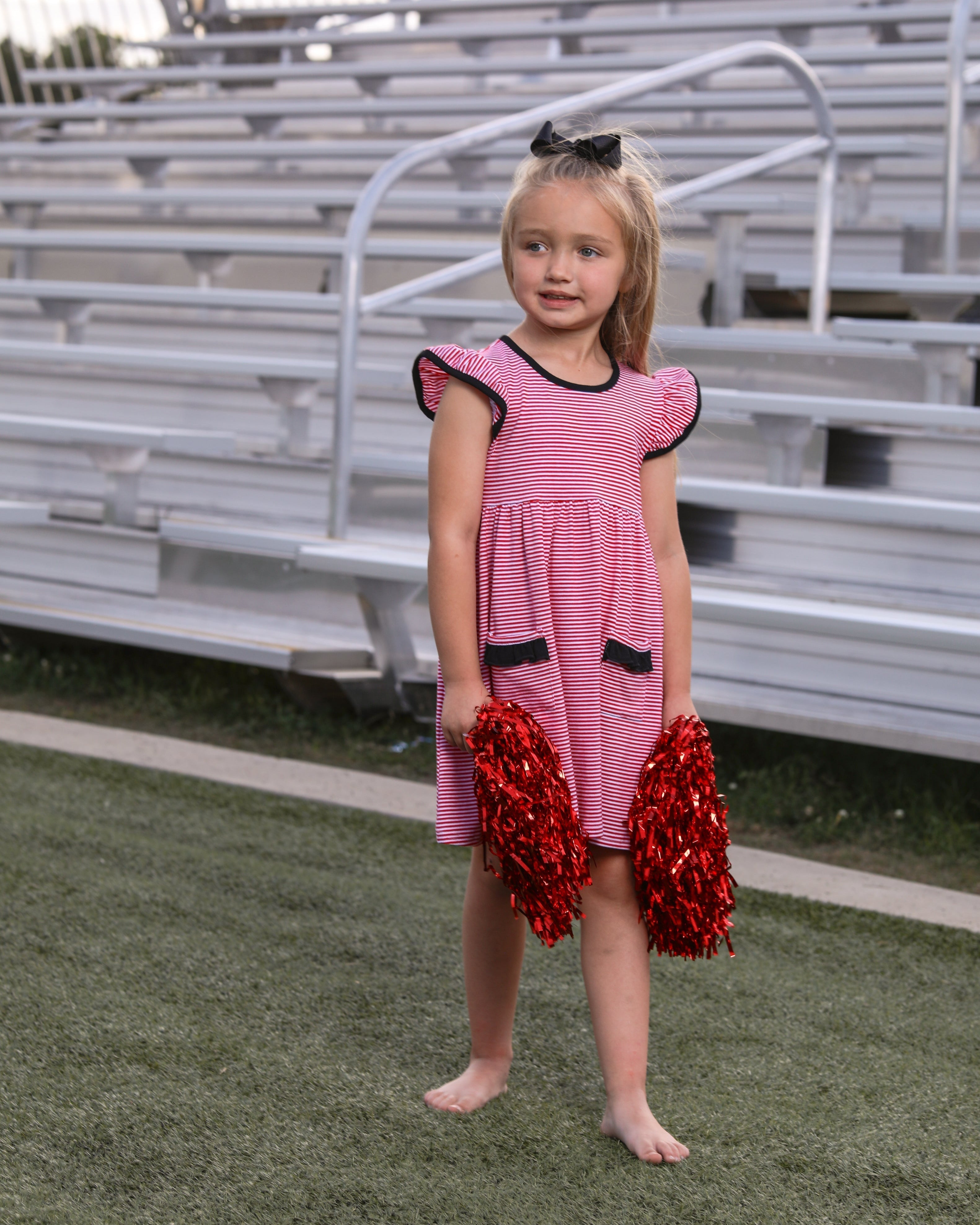Lucy Game Day Dress- Red Stripe/Black Smock Candy Lucy Game Day Dress- Red Stripe/Black Smock Candy