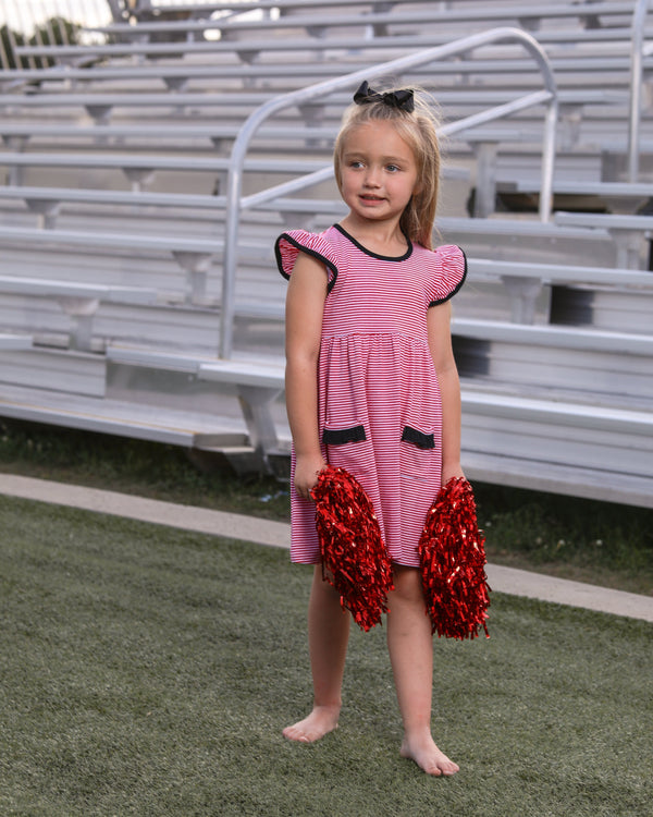 Lucy Game Day Dress- Red Stripe/Black
