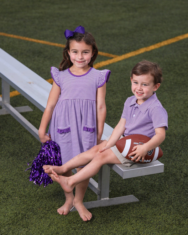 Lucy Game Day Dress- Purple Stripe