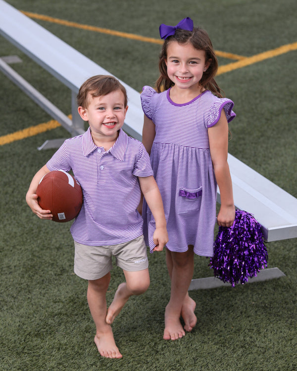 Lucy Game Day Dress- Purple Stripe