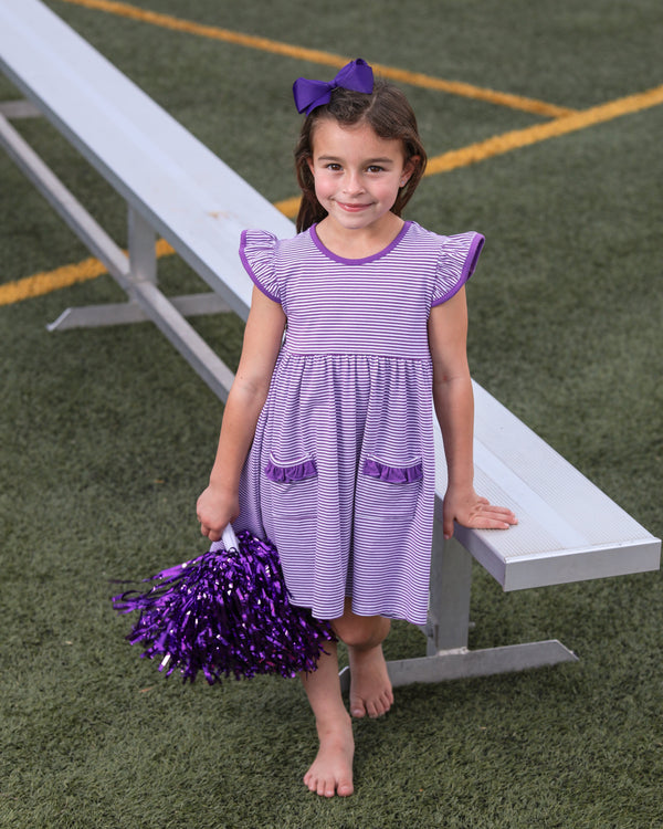 Lucy Game Day Dress- Purple Stripe