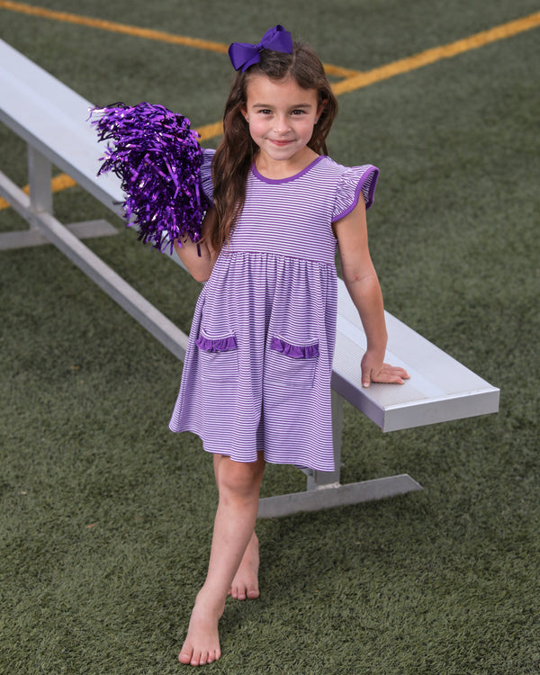 Lucy Game Day Dress- Purple Stripe
