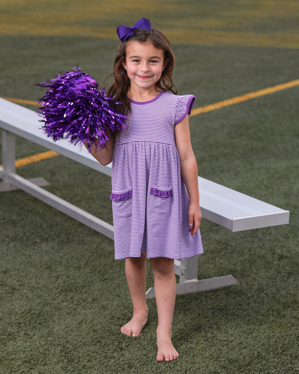 Lucy Game Day Dress- Purple Stripe