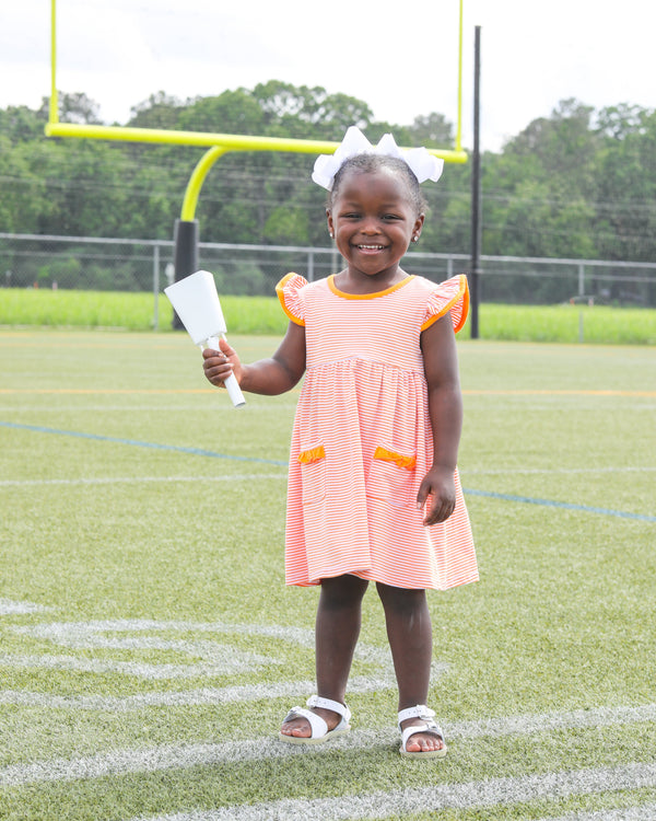 Lucy Game Day Dress- Orange Stripe