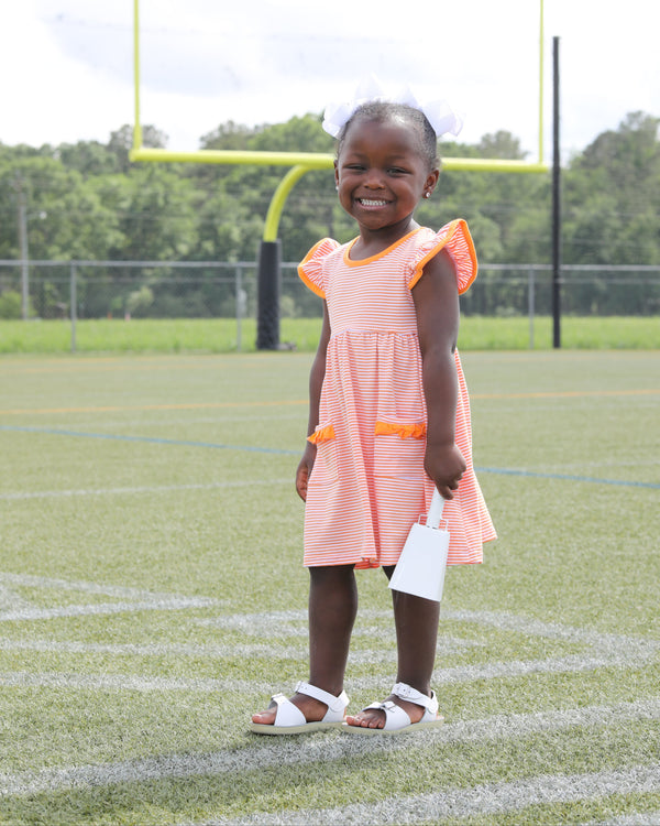 Lucy Game Day Dress- Orange Stripe