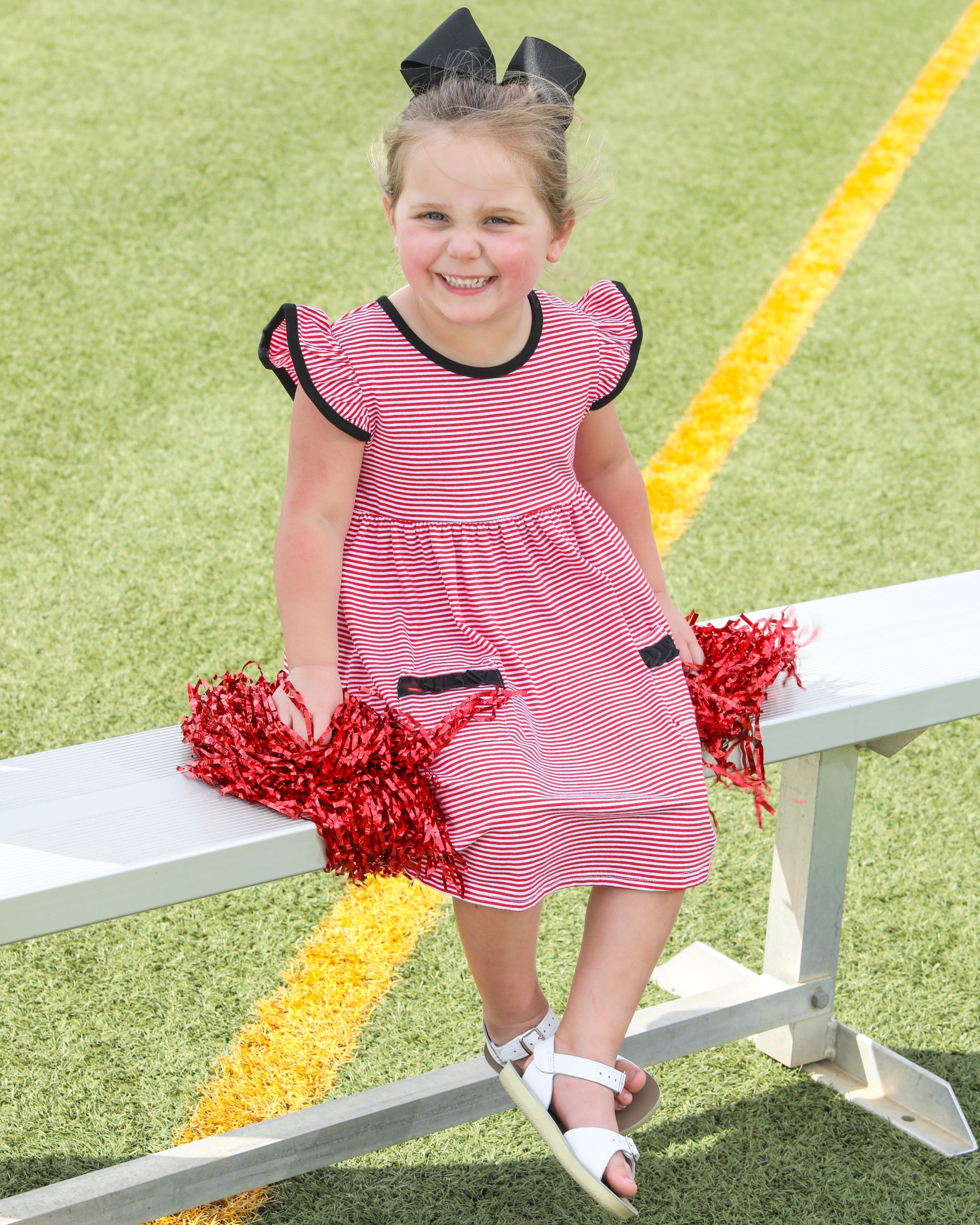 Lucy Game Day Dress- Red Stripe/Black Smock Candy Lucy Game Day Dress- Red Stripe/Black Smock Candy