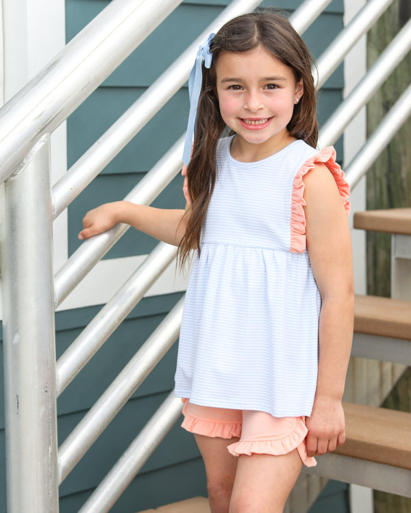 Josie Short Set- Light Blue Stripe/Coral