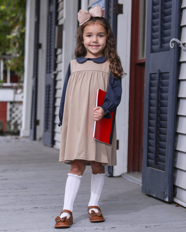 Peter Pan Collar LS Shirt- Navy