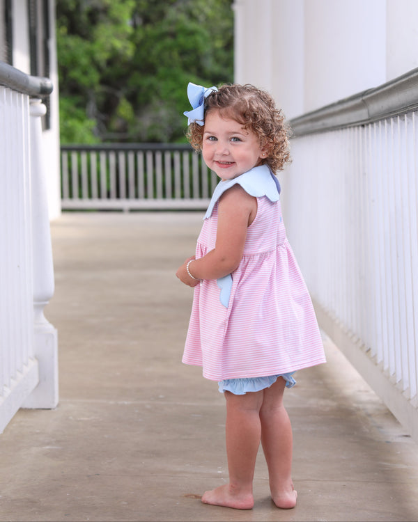 Penelope Bloomer Set- Light Pink Stripe/Light Blue